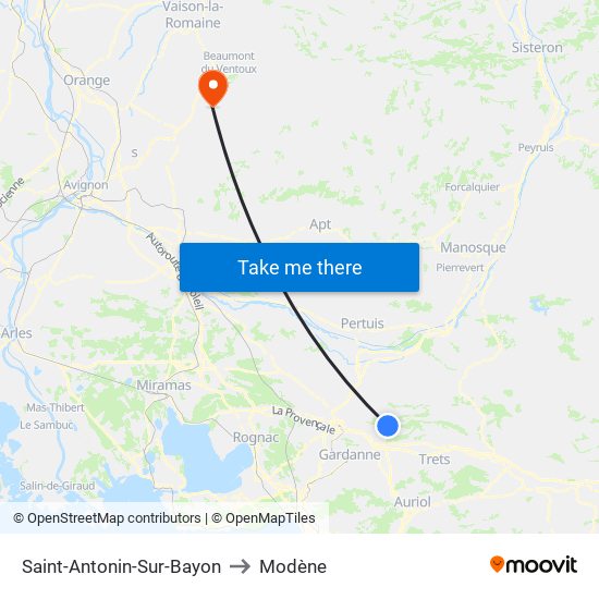 Saint-Antonin-Sur-Bayon to Modène map