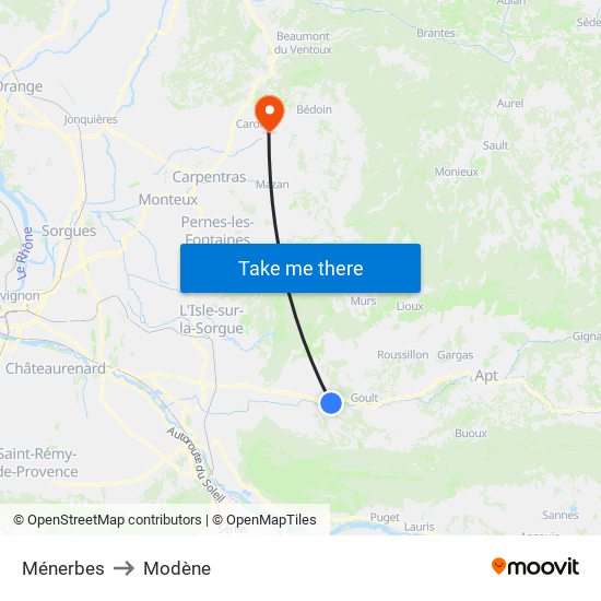 Ménerbes to Modène map