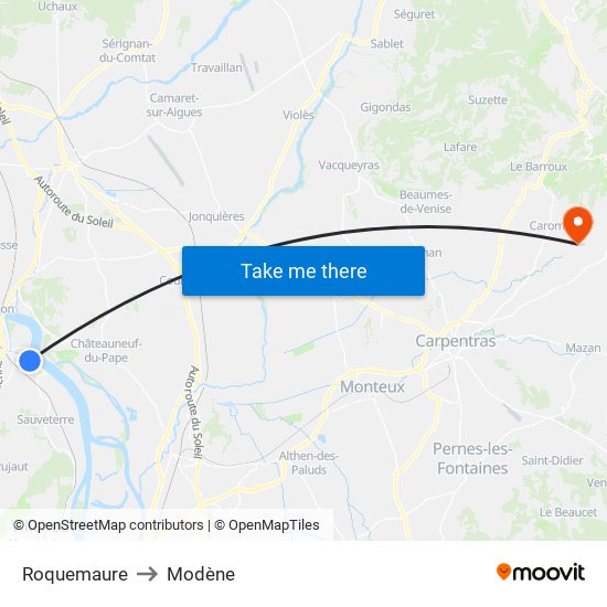 Roquemaure to Modène map