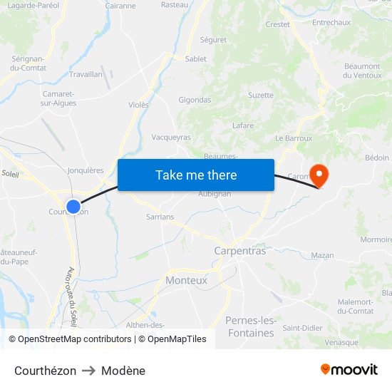 Courthézon to Modène map