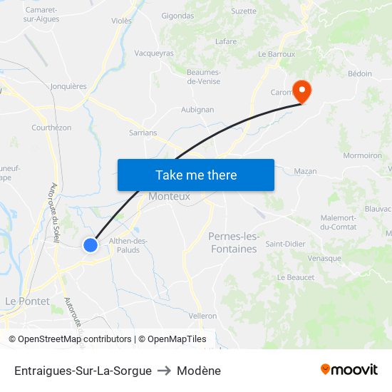 Entraigues-Sur-La-Sorgue to Modène map