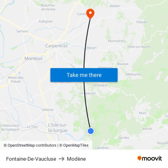 Fontaine-De-Vaucluse to Modène map