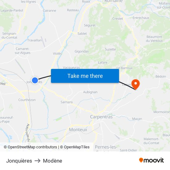 Jonquières to Modène map