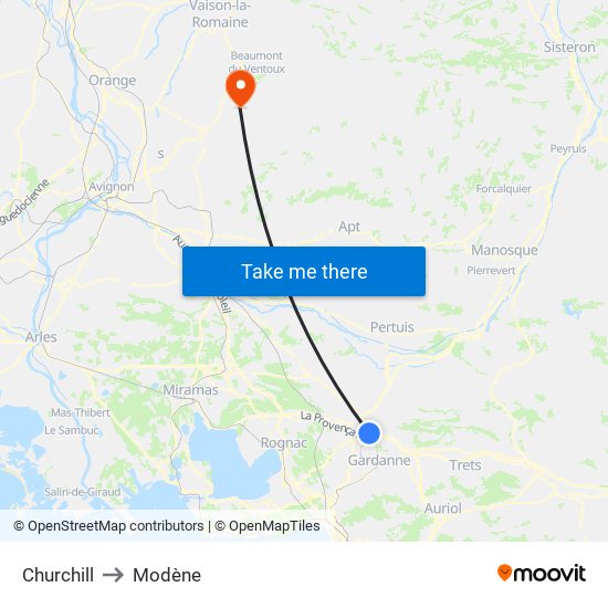 Churchill to Modène map