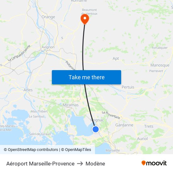 Aéroport Marseille-Provence to Modène map