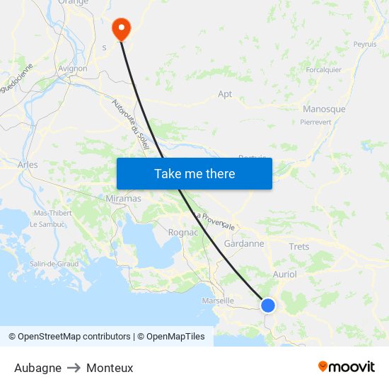 Aubagne to Monteux map