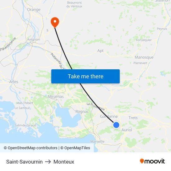 Saint-Savournin to Monteux map