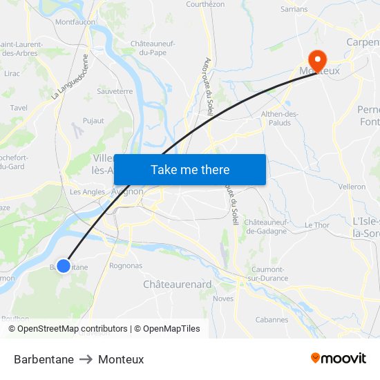 Barbentane to Monteux map