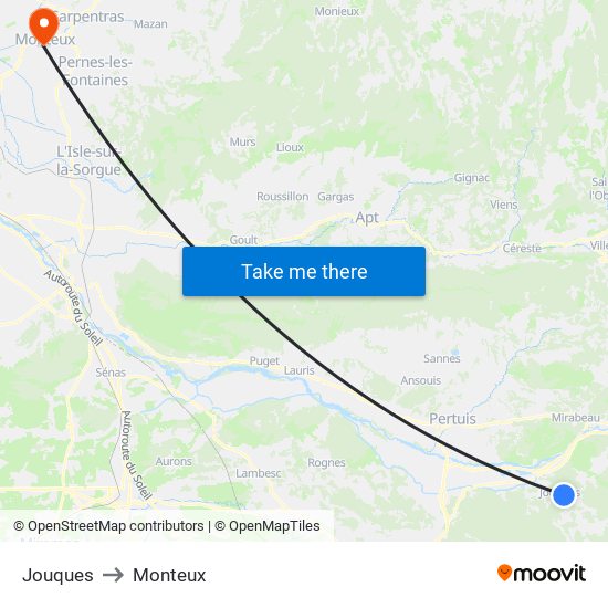 Jouques to Monteux map