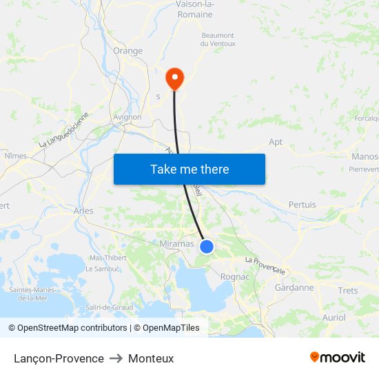 Lançon-Provence to Monteux map