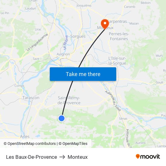 Les Baux-De-Provence to Monteux map