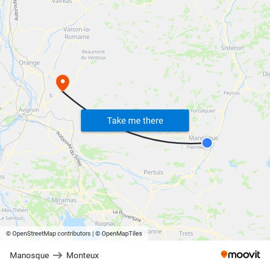 Manosque to Monteux map