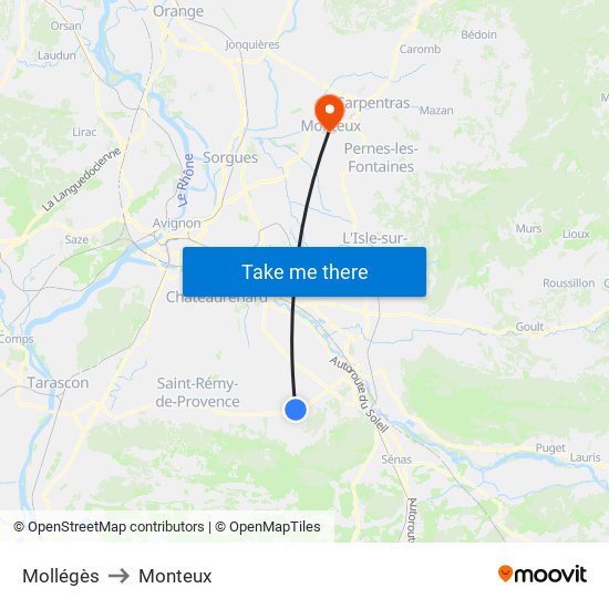 Mollégès to Monteux map