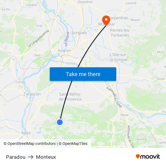 Paradou to Monteux map