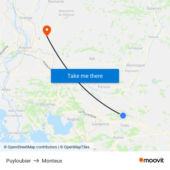 Puyloubier to Monteux map