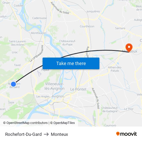 Rochefort-Du-Gard to Monteux map