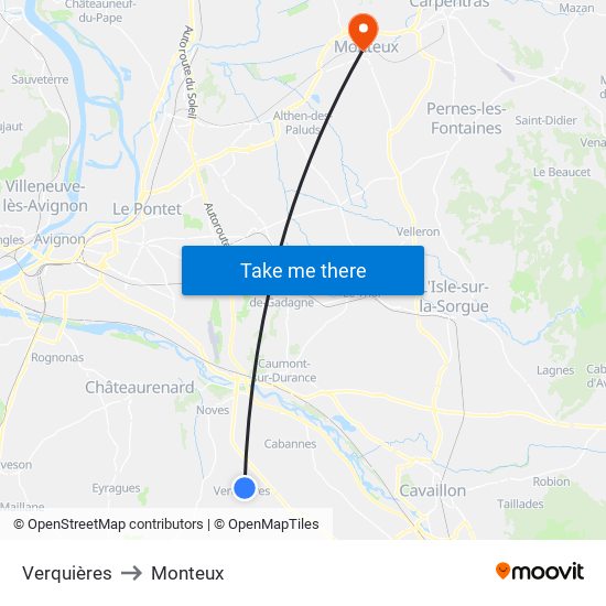 Verquières to Monteux map
