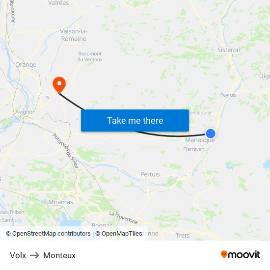 Volx to Monteux map