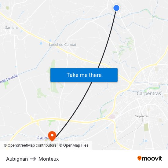 Aubignan to Monteux map