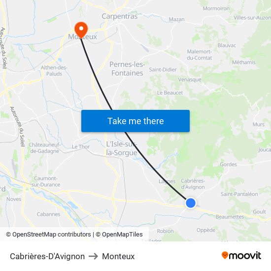 Cabrières-D'Avignon to Monteux map