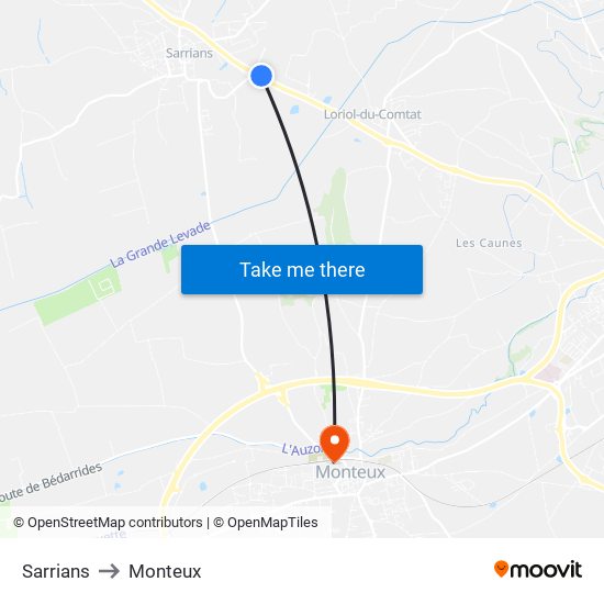 Sarrians to Monteux map