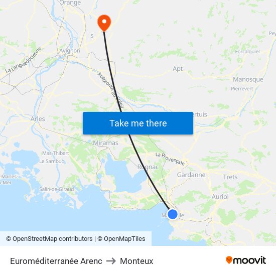 Euroméditerranée Arenc to Monteux map