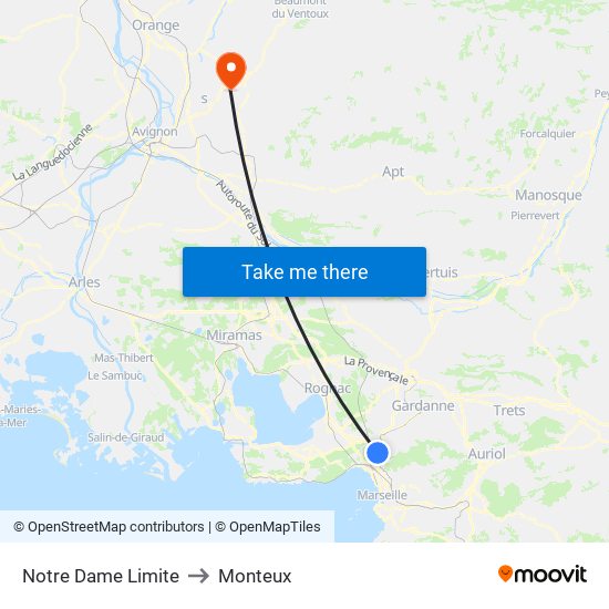 Notre Dame Limite to Monteux map