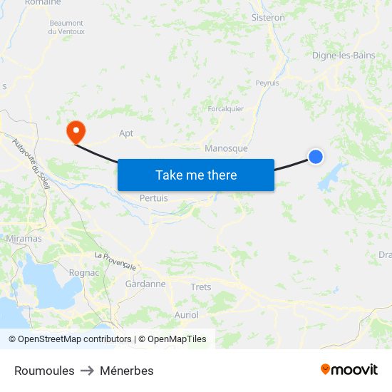 Roumoules to Ménerbes map
