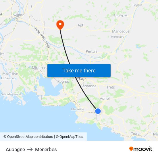 Aubagne to Ménerbes map