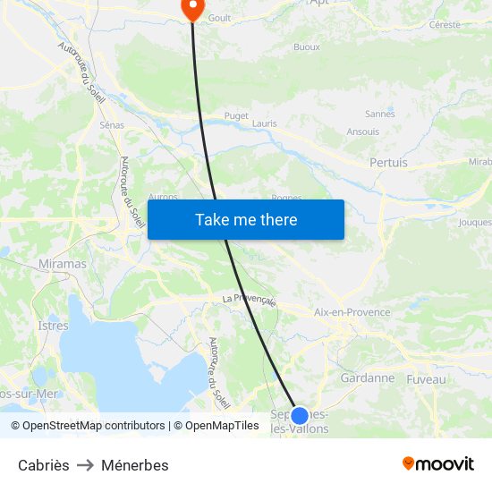 Cabriès to Ménerbes map