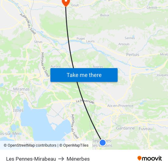Les Pennes-Mirabeau to Ménerbes map