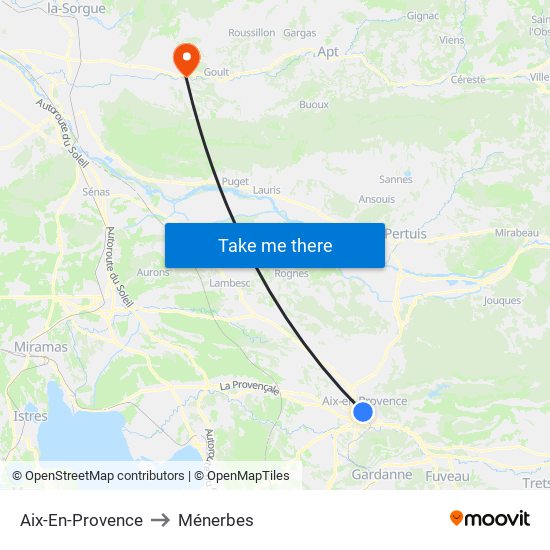 Aix-En-Provence to Ménerbes map