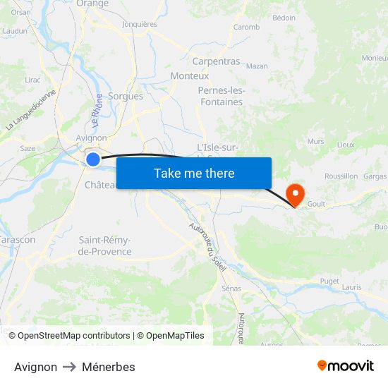 Avignon to Ménerbes map