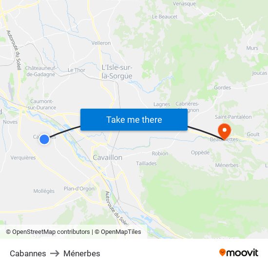 Cabannes to Ménerbes map