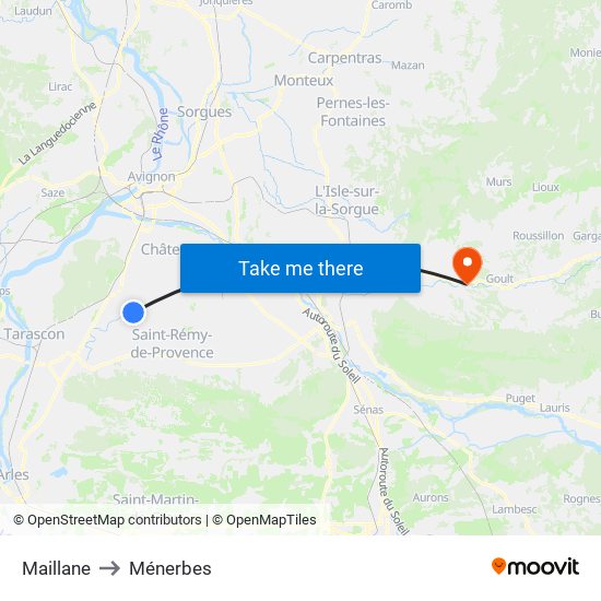 Maillane to Ménerbes map