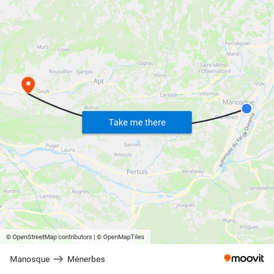 Manosque to Ménerbes map