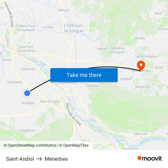 Saint-Andiol to Ménerbes map