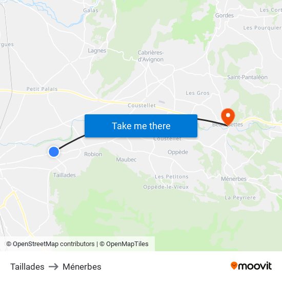 Taillades to Ménerbes map