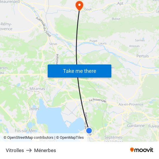 Vitrolles to Ménerbes map