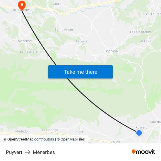 Puyvert to Ménerbes map