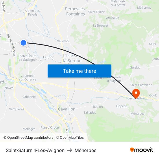 Saint-Saturnin-Lès-Avignon to Ménerbes map