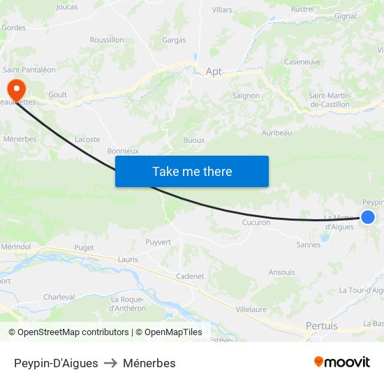 Peypin-D'Aigues to Ménerbes map