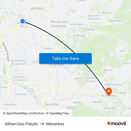 Althen-Des-Paluds to Ménerbes map
