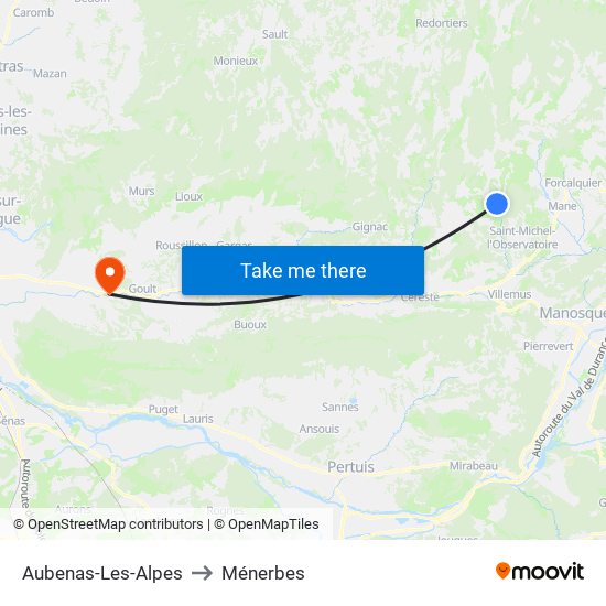 Aubenas-Les-Alpes to Ménerbes map