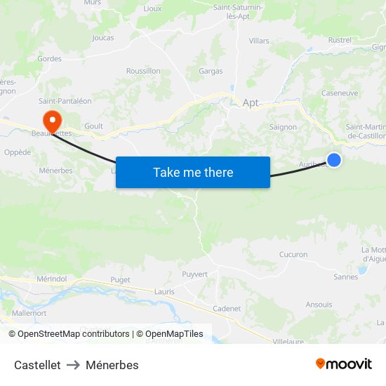 Castellet to Ménerbes map