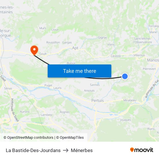 La Bastide-Des-Jourdans to Ménerbes map