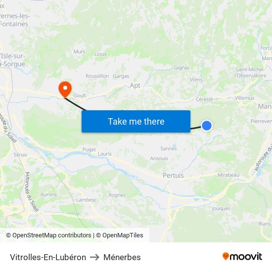 Vitrolles-En-Lubéron to Ménerbes map