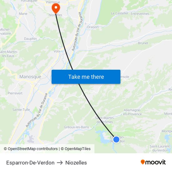 Esparron-De-Verdon to Niozelles map