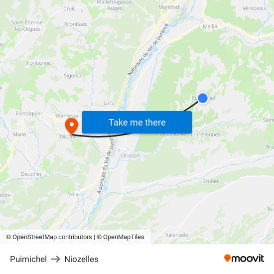 Puimichel to Niozelles map