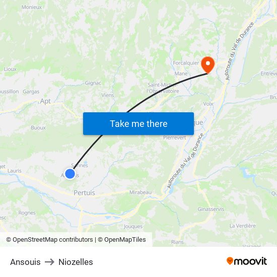 Ansouis to Niozelles map